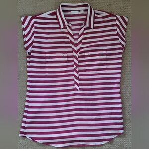 New York & Company Striped Collared Button Down Cap Sleeve Shirt